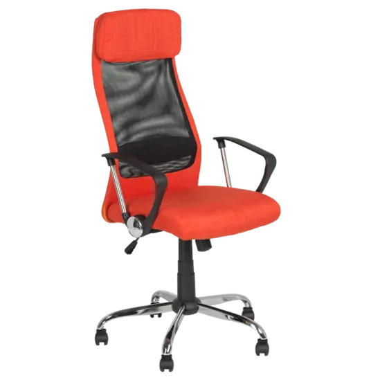 Директорски стол БРАТАН- оранжева дамаска, черна мрежа