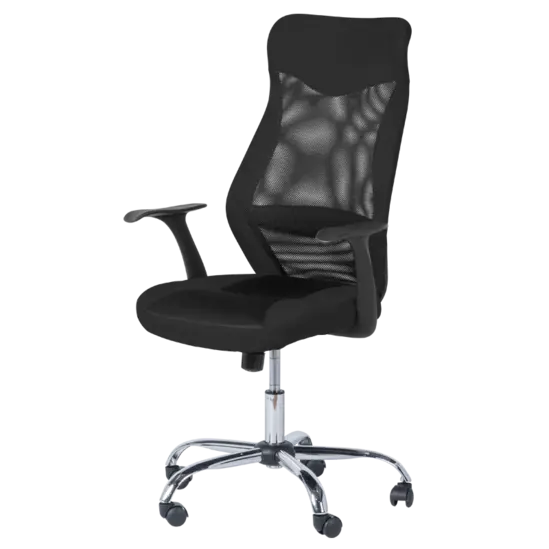 Директорски стол СЕВАСТ- сниман отстрани, черен цвят, хромирана кръстачка