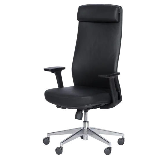 Работен стол КРОНОС-отстрани, черни подлакътници, хромирана кръстачка