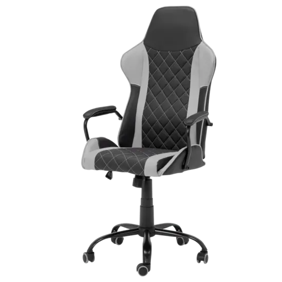 Геймърски стол ДЪСТ-сниман отстрани, два цвята, сив-черен