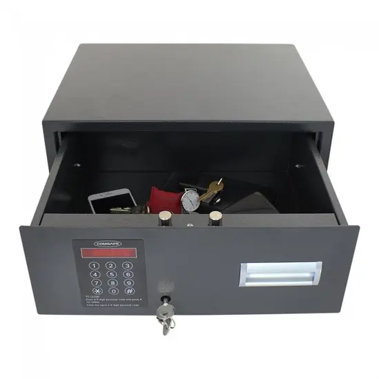 Отворен метален сейф UNS MT1 - сниман отвътре, пълен с документи