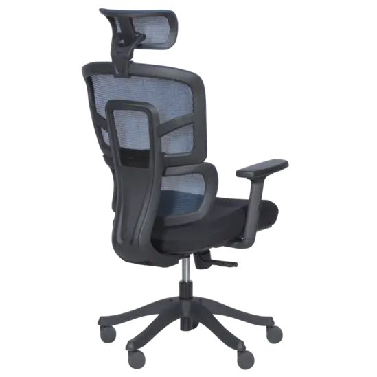 Директорски стол ВЕЛИКО-снимка отзад, черно със син