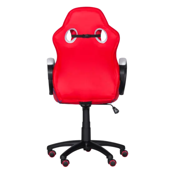 Геймърски стол МАРВЕН-снимка отзад, червена еко кожа, червени колелца