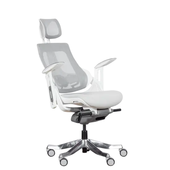 Директорски стол АЛЕКО- бяла дамаска, наклонен