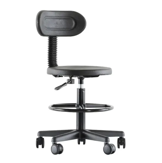 Работен стол МЕГА PU- с ринг, черен полипропилен