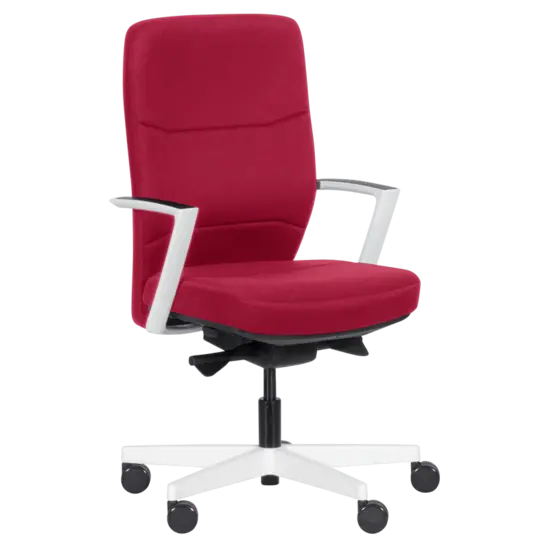 Работен стол ПЕРС- сниман отпред, червена дамаска, бели подлакътници