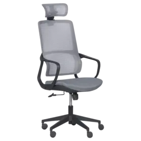 Директорски стол ВАРДЕНА-снимка отпред, сив меш, черна база