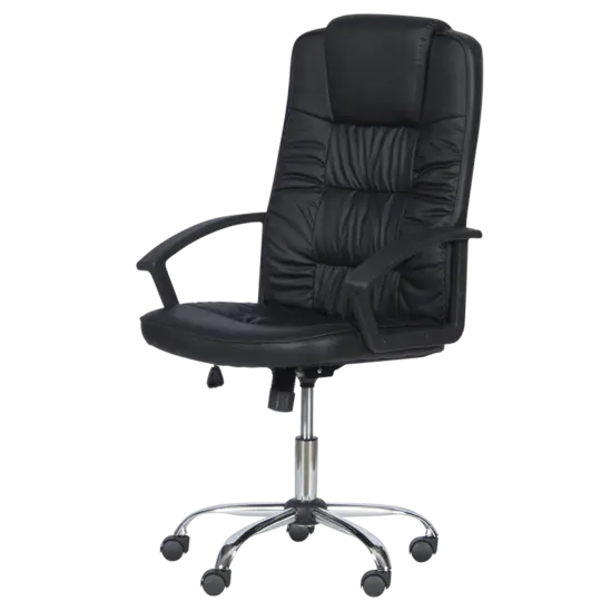 Директорски стол НЕВЕН - черна еко кожа, хромирана кръстачка