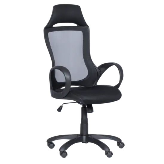 Директорски стол ДЕНИС- снимка отстрани, черен цвят, дамаска, меш