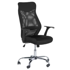 Директорски стол СЕВАСТ- снимка отпред, черна дамаска, черен меш